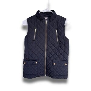 Black Quilted Vest Women's Cooper Key Gold Buttons And Zipper